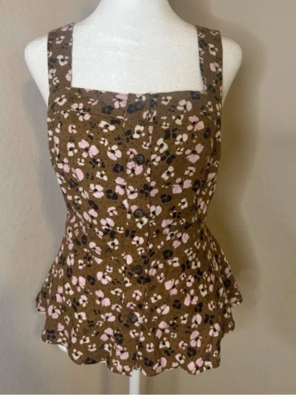 Who What Wear - Linen belted button-front peplum top